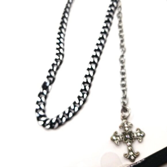 Mens Wallet Or Pants Single Layer Black+Silver Tone Chain + Goth Cross -17" - Picture 9 of 9